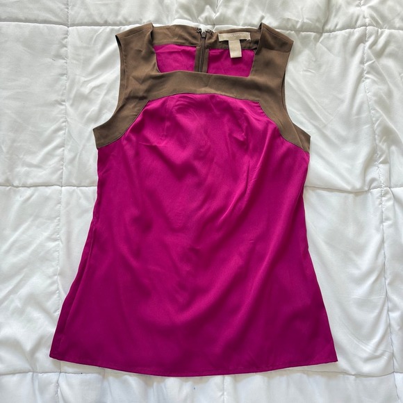 Banana Republic Tops - Banana Republic Top Blouse Womens 0 Pink Brown Colorblock Sleeveless Office